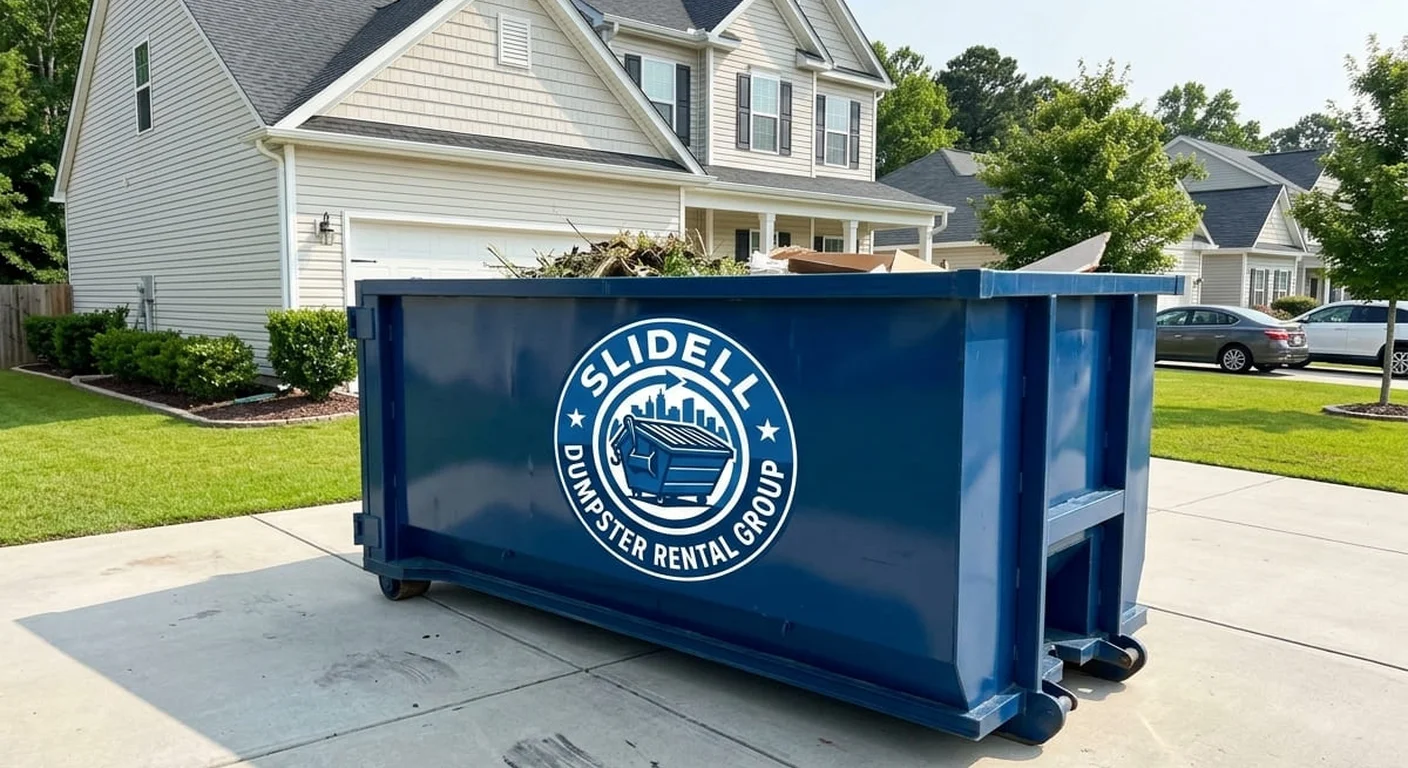 A Slidell Dumpster Rental Group roll-off dumpster staged for a job near Pearl River, LA